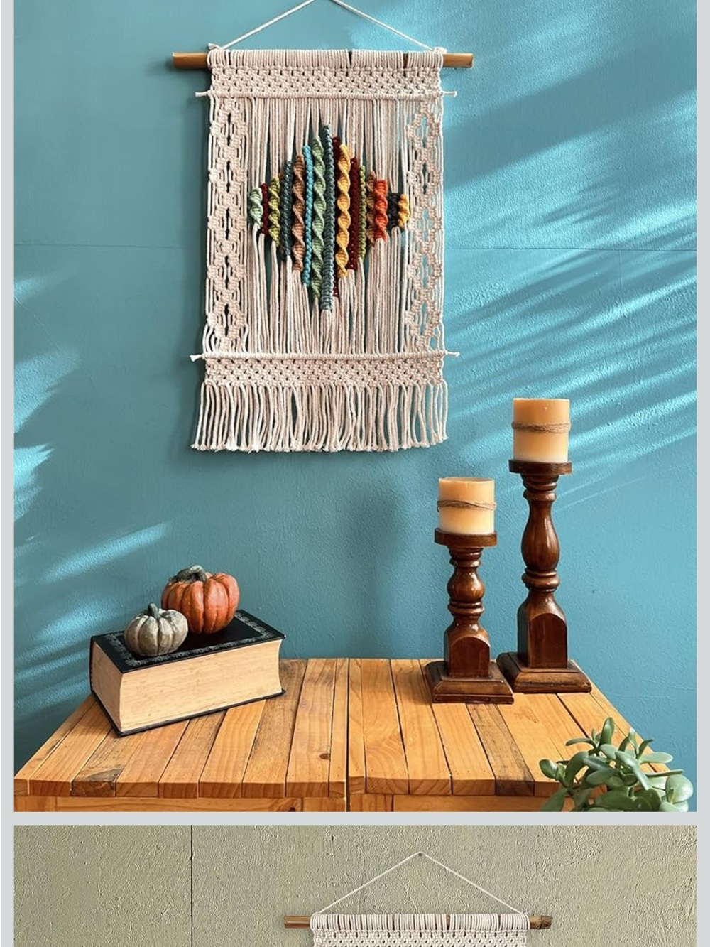Handmade Macramé Wall Hanging with Colorful Diamond Accent